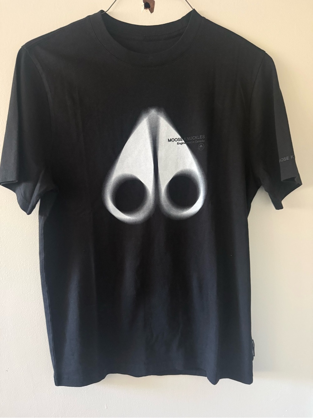 Moose Knuckles Black Tee with White Airbrush Graphic
